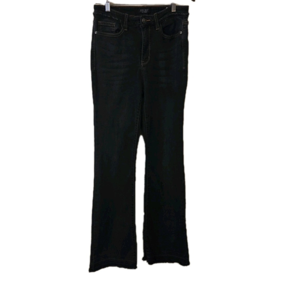 Judy Blue Slim Bootcut Jeans Size 11/30 Black Charcoal Wash Frayed Hem Raw Waist